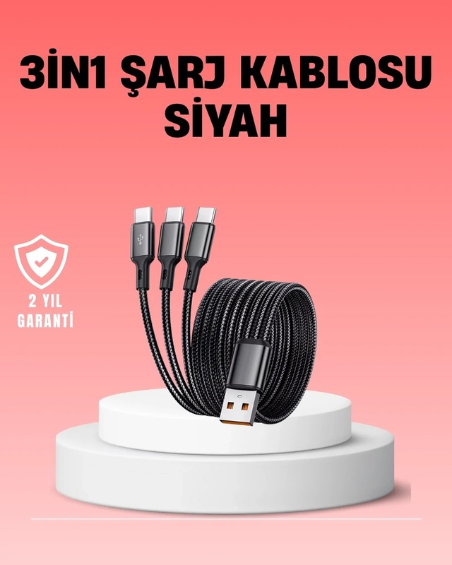 Ers Çoklu Usb Şarj Kablosu 1,2m Hızlı Şarj, 3a Güçlü Akım