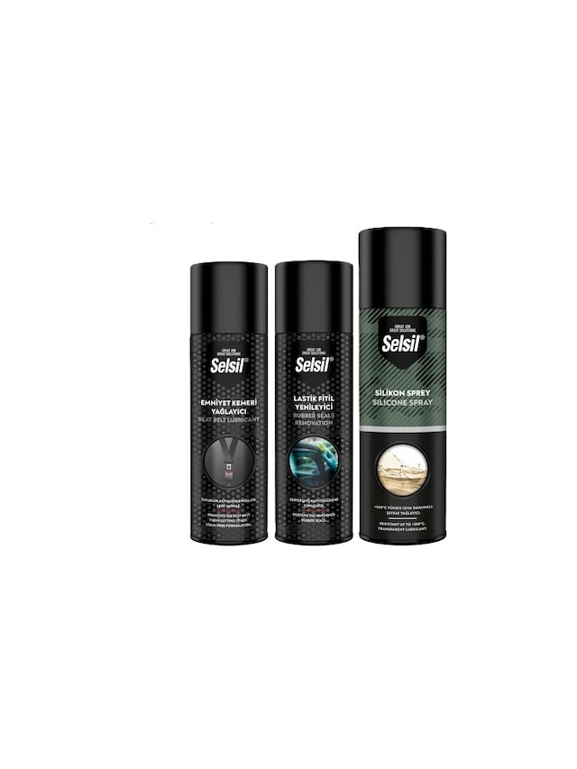 Selsil Emniyet Kemeri Yağlayıcı 200 Ml + Lastik Fitil Yenileyici 200ml + Silikon Sprey 500 Ml 3 Adet