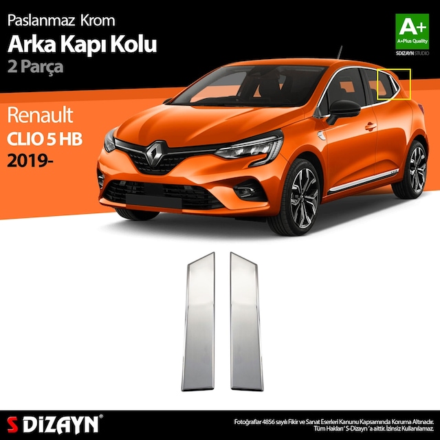 S-Dizayn Renault Clio 5 Krom Kapı Kolu Arka 2 Prç. 2019 ve Üzeri