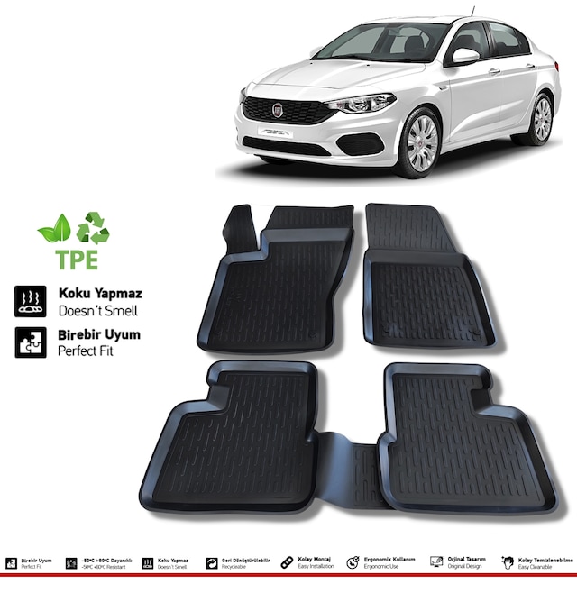 Fiat Egea Paspas Sedan 2015 2022 Arası 3D Havuzlu Wöller Paspas