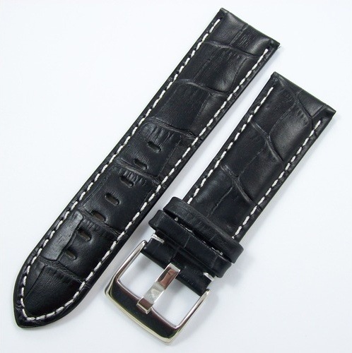 Bizon Siyah Deri Saat Kordonu 24Mm Beyaz Dikişli Spor Kayışı Krok