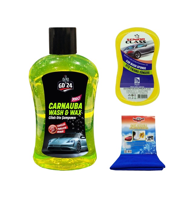 Gd24 Carnauba Cilalı Oto Şampuanı (1 Lt) + Mikrofiber Bez +sünger