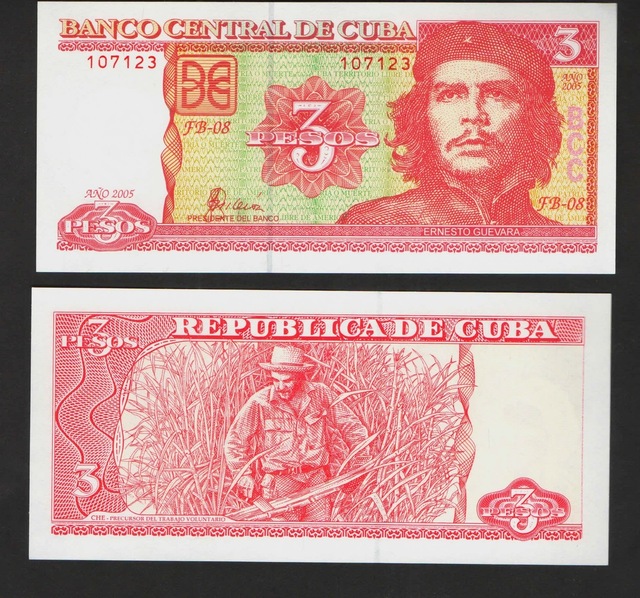 Küba, 3 Peso 2005 ,che Guevara Portreli, Eski Yabancı Kağıt Para "çil"