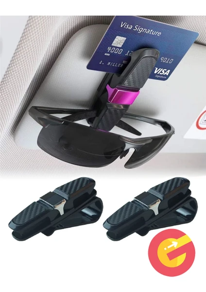 2 Adet Araç Içi Güneşliğe Takılan 2'li Gözlük Tutucu, Kart, Para Takmalık Aparat