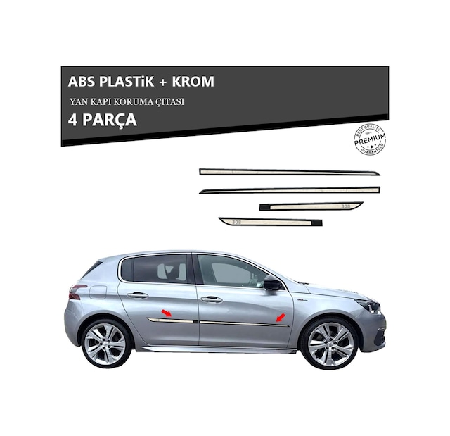 Peugeot 308 2014 Üzeri Yan Kapı Koruma Çıtası Plastik + Krom Unvrslppkçt00077
