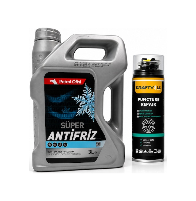 Petrol Ofisi Super Antifriz Yeşil 3lt + Lastik Tamir Kiti 400 Ml
