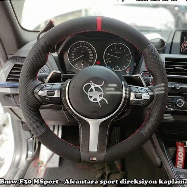 Bmw F30 M Araca Özel Direksiyon Kılıfı Nubuk Noktalı Yüzüklü Siyah