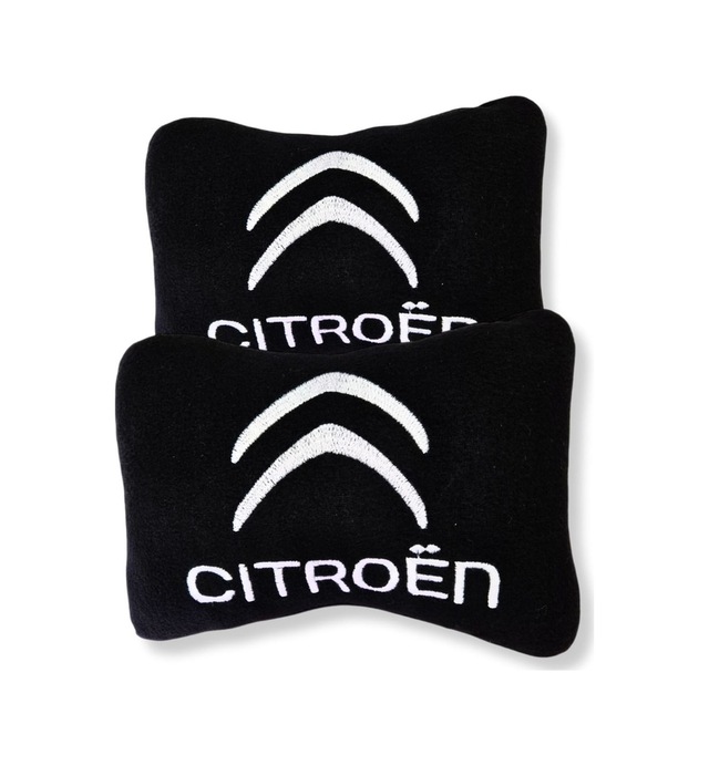 Citroen Nakış Işlemeli Siyah Polar Ortopedik Araç Oto Koltuk Seyahat Boyun Yastık / 2'li Set Siyah