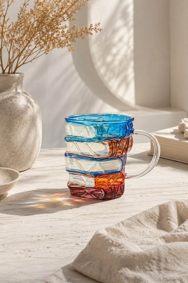 Kitap Tasarımlı Renkli Borosilikat Cam Kupa 350 Ml 3 Boyutlu Kahve, Çay Ve Nescafe Bardağı