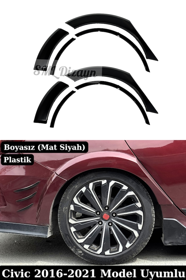 Honda Civic Fc5 Arka Çamurluk Dodik Seti Mat Siyah 2016-2021 Type-r Görünüm