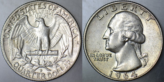 Amerika Çeyrek Dolar 1964 Gümüş 6,25 Gr. Çilaltı.