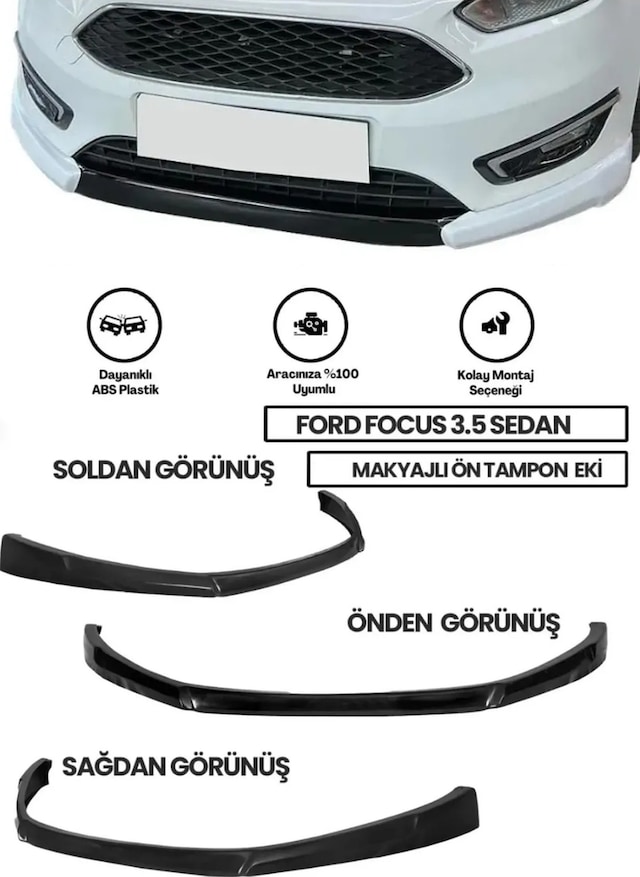 Ford Focus 3.5 2015-2018 Uyumlu Boyasız Mat Siyah Ön Ek Plastik