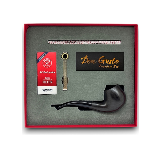 Longan 9mm Ahşap Kıvrık Pipo Seti Mat Siyah