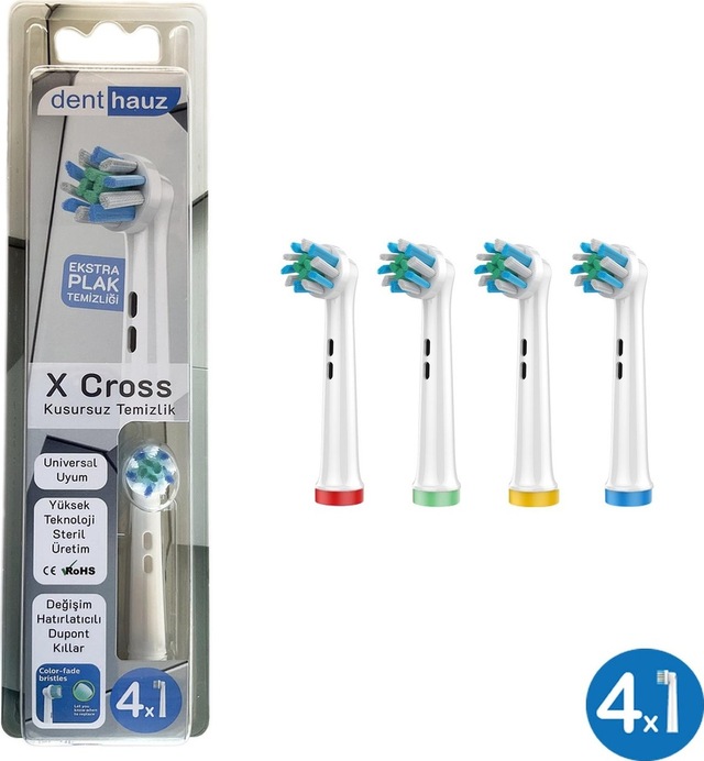 X Cross - Kusursuz Temizlik Oral-b Uyumlu Diş Fırçası Başlığı - 4 Adet Yedek Başlık