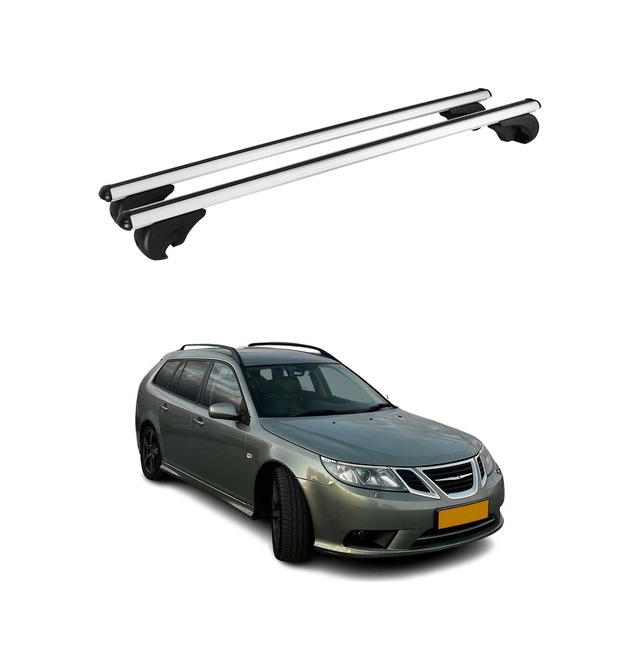 Saab 9-3 Station Wagon 2005-2011 Arası Uyumlu Port Bagaj Taşıyıcı Ara Atkı Alüminyum Gümüş 2 Parça