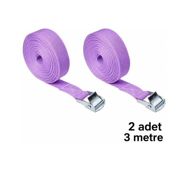 Tr Lila Yük Bağlama Kayışı 3 Metre Metal Tokalı, 2 Adet
