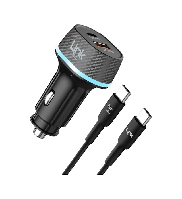 Linktech C434 55w Dual Pd30w + Qc25w Araç Şarj Aleti Type-c To Type-c Kablo Set -