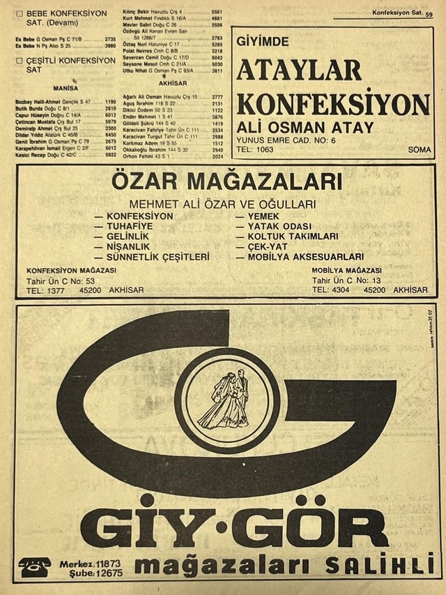 Manisa 1987 Meslek Reklam İlanı Efemera S-59 Teşhir Ürün