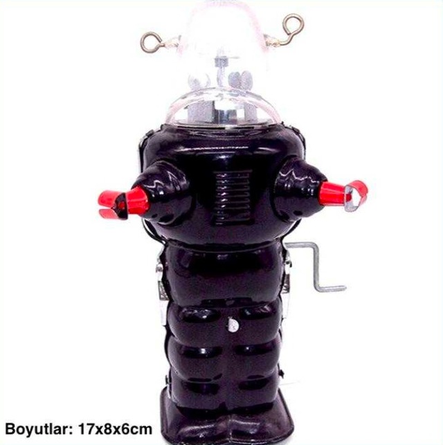 Omeniv Siyah Robot Figür Oyuncak Elle Kurmalı Teşhir Ürün