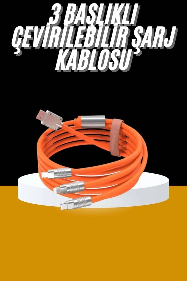 Ers 120w 3 İn 1 Uyumlu Silikon Şarj Kablosu Hızlı Şarj Kablosu