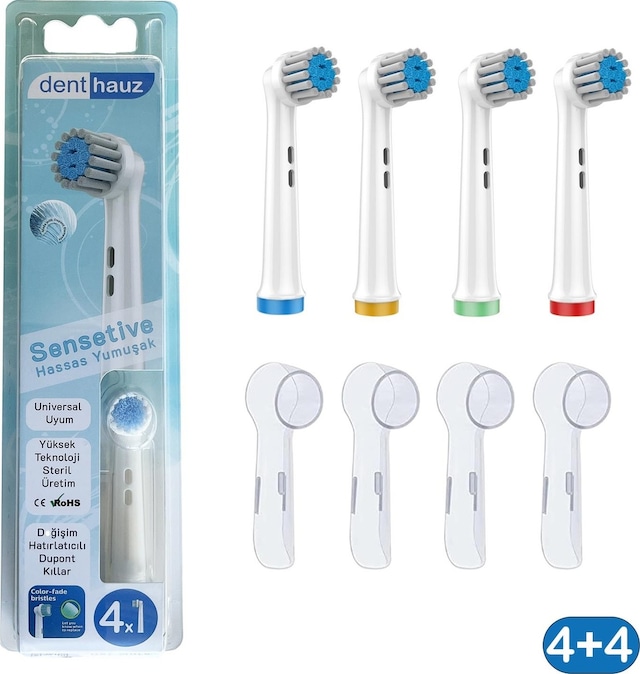 Sensetive - Ekstra Yumuşak Oral-b Uyumlu Diş Fırçası Başlığı + Fırça Koruma Kapağı