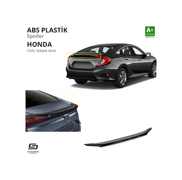 S-dizayn Honda Civic Fc5 Abs Plastik Spoiler Parlak Siyah 2016-2021 A+kalite