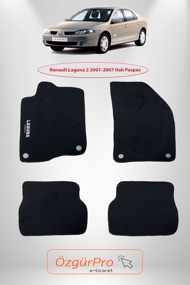 Rizline Renault Laguna 2 2001-2007 Klipsli Halı Paspas Siyah