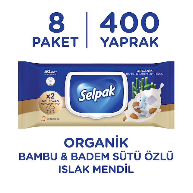 Selpak Organik Bambu Özlü & Badem Sütü Özlü Islak Mendil 8'li