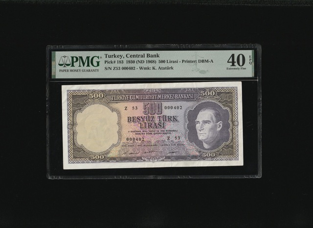 500 Tl Beşyüz Türk Lirası 1968 P 183 Pmg 40 Ççt S/n Z53 000402 / 5. Ems 4.tertip