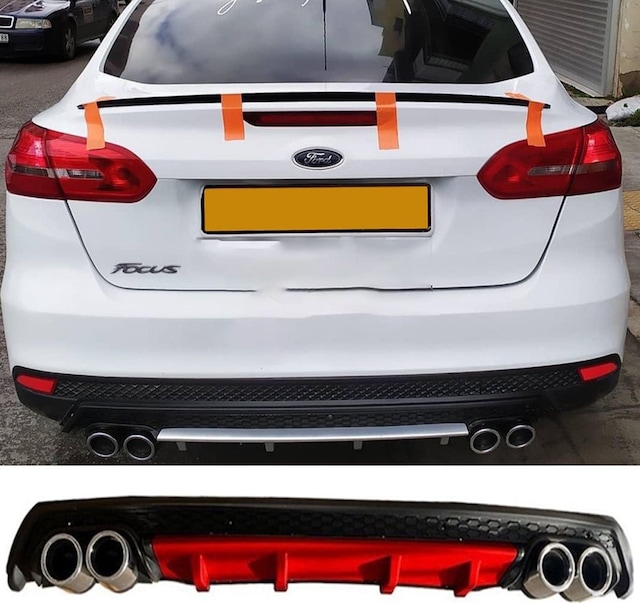 Ford Focus Mk3 Kırmızı Difüzör Çiftli Yuvarlak Egzoz Görünümlü D Tip Difizör
