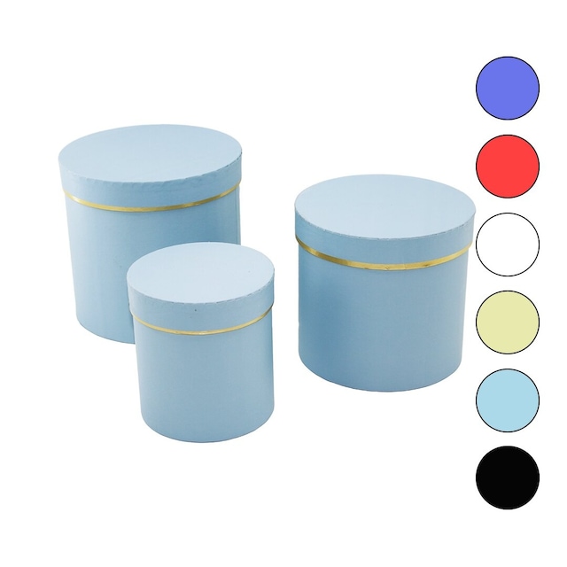 3pcs Yuvarlak Mat Renkli - Düz Renk Karton Hediye Kutusu 18-16-12cm 4801