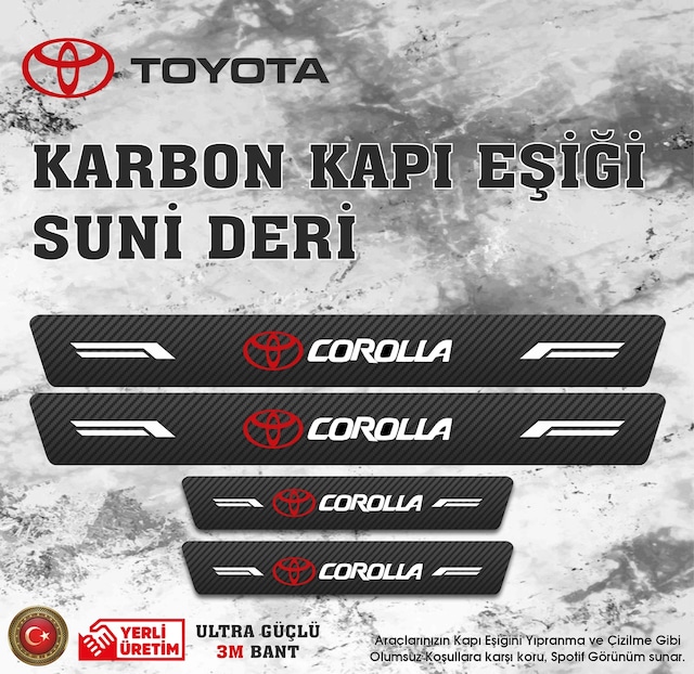 Toyota Corolla Uyumlu Deri Karbon Kapı Eşiği Koruyucu Bant 4 Adet