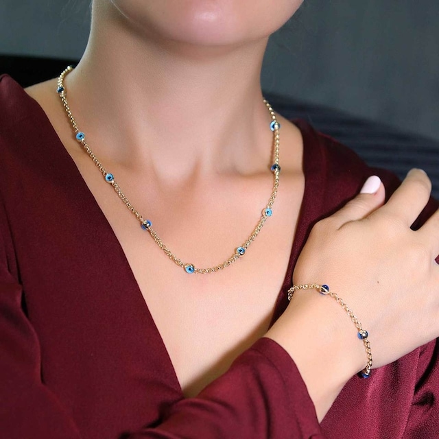 14 Ayar Altın Doç Zincirli Gözlü Set