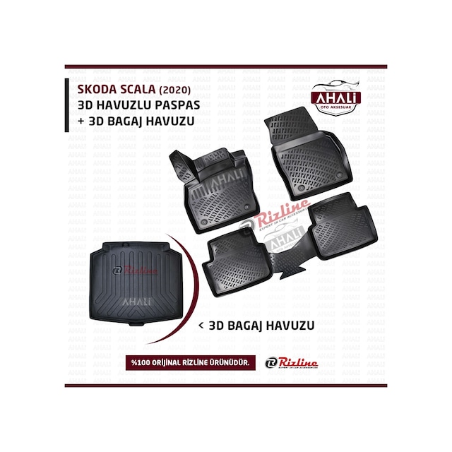 Rizline Skoda Scala 3D Havuzlu Paspas+Bagaj Havuzu+Koku