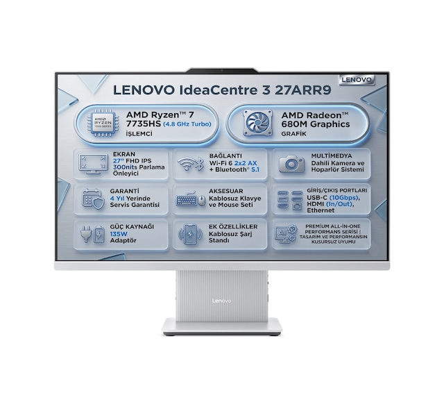 Lenovo Ideacentre 3 27arr9 Amd Ryzen 7 7735hs 32gb 512gb Ssd 27" Fhd Freedos All In One Pc F0hq00adtr