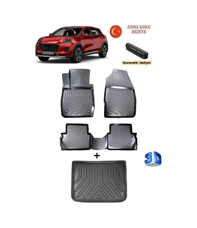 Rizline Ford Puma 2019 Sonrası Uyumlu 3d Havuzlu Paspas Ve Üst Bagaj Havuzu Seti Asma Koku Ve Numaratör