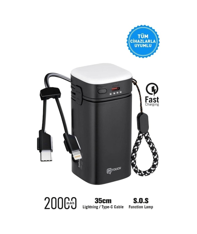 Intouch 20000 Mah 22.5w Pd Hızlı Kablolu Kamp Lambası Outdoor Serisi Powerbank Siyah
