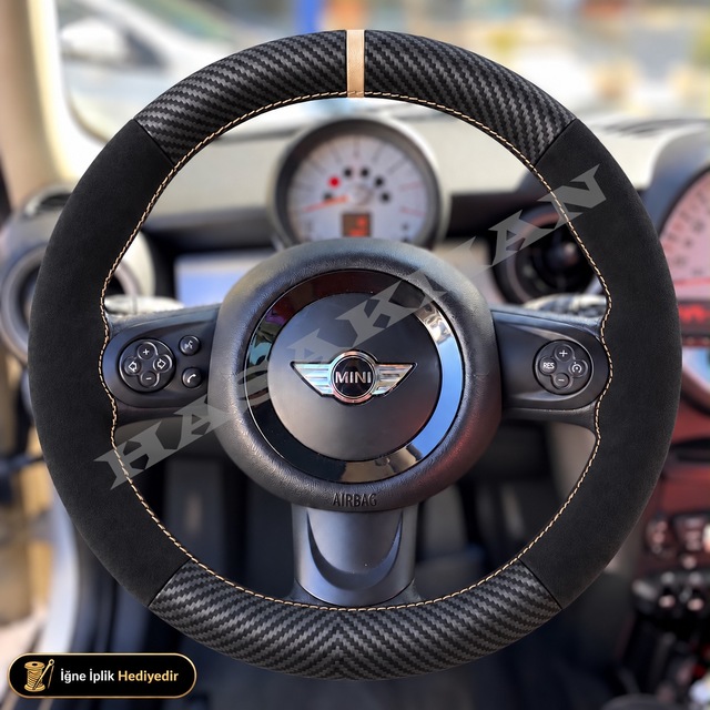 Mını Countryman R60 Dikme Direksiyon Kılıfı Alcantara Süet Mat Karbon Bej Yüzük Ve Dikiş Crossover Suv 2010-2016