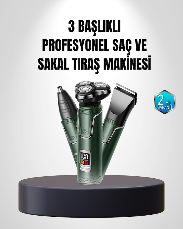 Tıraş Makinesi 3d Akıllı Kesim Teknolojili Şarjlı Tıraş Seti 3 Başlıklı, Paslanmaz Çelik Bıçaklı Diğer