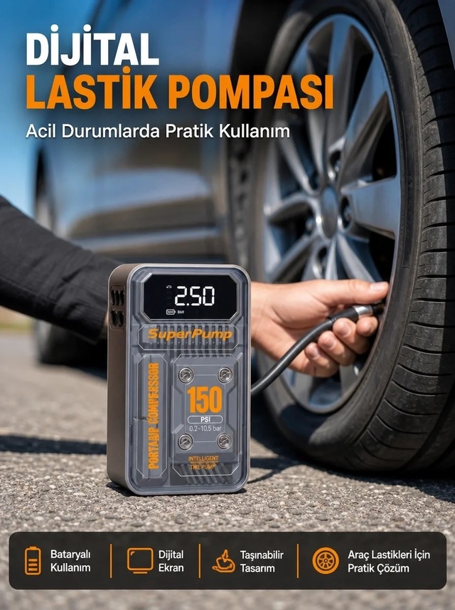 Ers 150 Psı Kablosuz Dijital Ekranlı Taşınabilir Araç Lastik Pompası