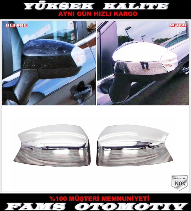Ford Kuga Paslanmaz Krom Ayna Kapağı 2 Prç. 2008-2012 Arası