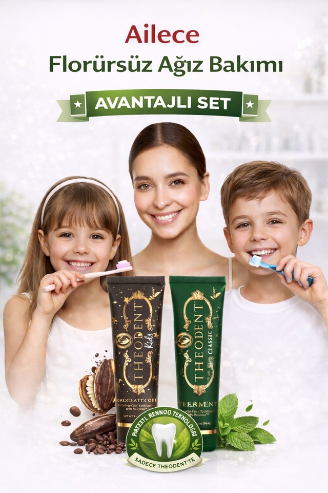 Theodent Classic Ve Kids Diş Macunu 2 Li Set Florürsüz Kakao Özlü Rennou Teknolojisi