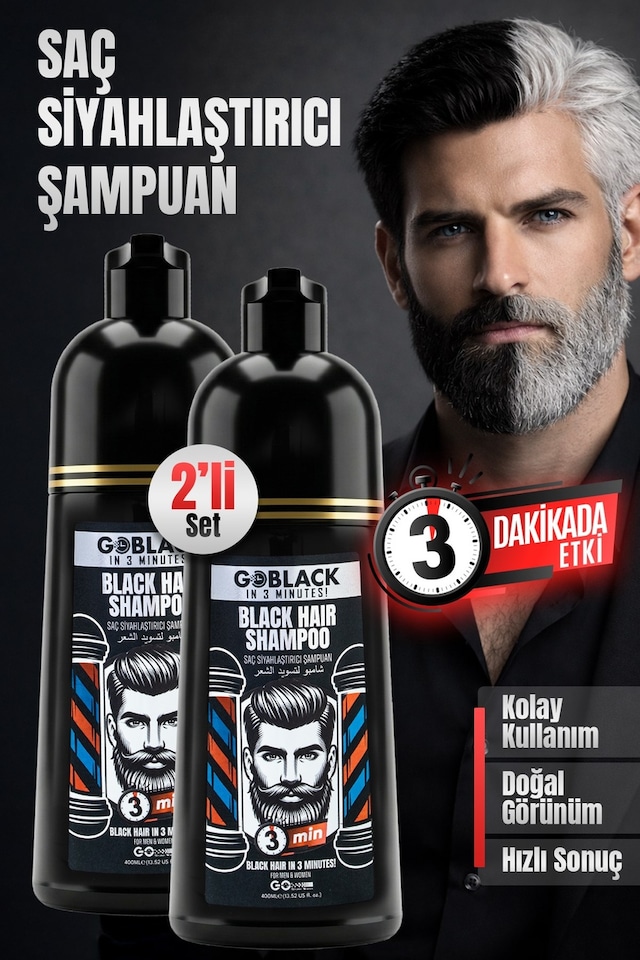Saç Siyahlaştırıcı Şampuan 2 Li Avantajlı Paket 400ml. X 2 Adet