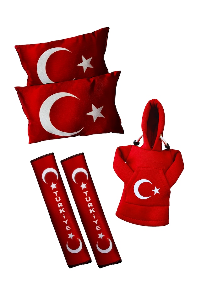 Türk Bayrak'lı Oto Boyun Yastığı & Kemer Kılıfı & Vites Poları