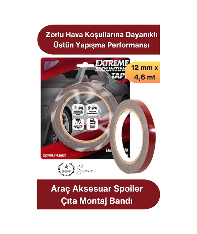 Montajbandı 3m Araç Aksesuar Spoiler Çıta Montaj Bandı Çok Güçlü Çift Taraflı Oto Yapıştırma Bandı Standart