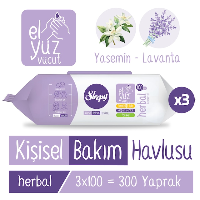 Sleepy Herbal Kişisel Bakım Havlusu 3x100 300 Yaprak 3'lü
