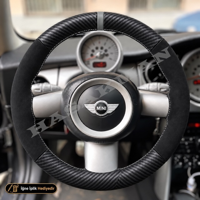Mını Cooper Hb R50 Dikme Direksiyon Kılıfı Alcantara Süet Mat Karbon Gri Yüzük Ve Dikişe-cooperkollu 2001-2006