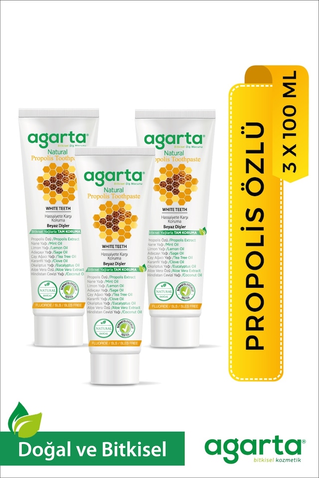 3 Adet Doğal Florürsüz Propolisli Diş Macunu 100 Ml