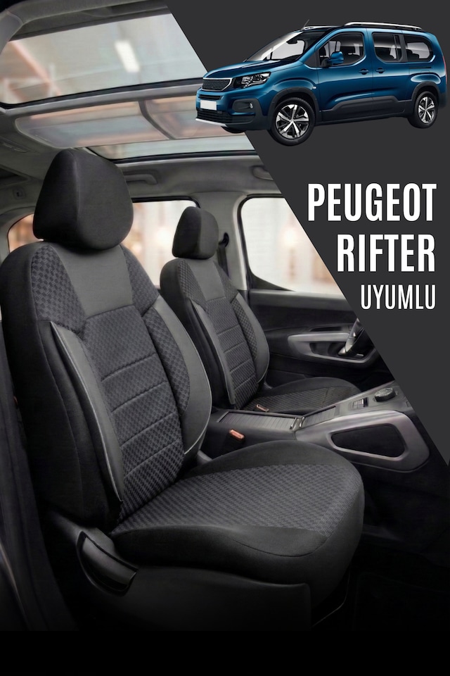 Peugeot Rifter Uyumlu Pamuklu Kumaş Araca Özel Oto Koltuk Kılıfı Tam Set Siyah