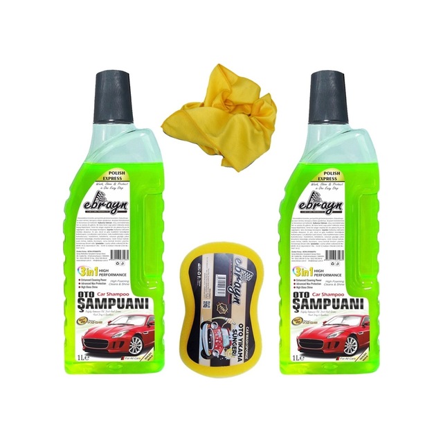 Ebrayn 2 Adet 1 Lt Oto Şampuanı Sünger 40x40 Cm Microfiber Bez